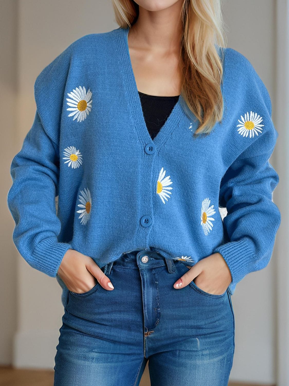 Daisy Button Up V-Neck Cardigan