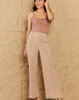 Tan HYFVE Pretty Pleased High Waist Pintuck Straight Leg Pants in Camel