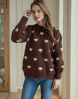 Heart Round Neck Long Sleeve Sweater