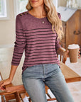 Lovelet Striped Round Neck Long Sleeve T-Shirt