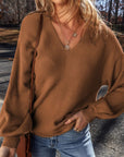 V-Neck Dropped Shoulder Long Sleeve Sweater