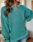 Notched Dropped Shoulder Long Sleeve Sweatshirt