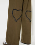 Heart Elastic Waist Wide Leg Pants