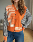 Striped Button Down Long Sleeve Cardigan