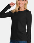 Zenana Full Size Solid Color Round Neck Long Sleeve T-Shirt