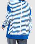 Slit Exposed Seam Striped Long Sleeve Sweatshirt