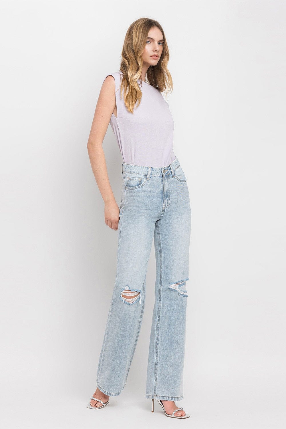 Light Gray Vervet by Flying Monkey 90'S Vintage Super High Rise Flare Jeans