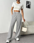 Drawstring Wide Leg Pants with Pockets