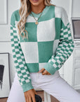 Color Block Round Neck Long Sleeve Sweater