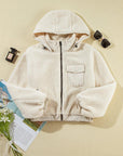 Light Gray Zip Up Long Sleeve Hooded Jacket