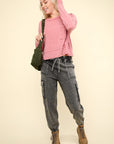 VERY J Washed Drawstring Jogger Cargo Jeans