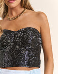 J.NNA Sequin Strapless Bustier Top