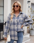 Mandy Pocketed Plaid Collared Neck Long Sleeve Shirt