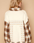 POL Plaid & Star Patchwork Contrast Long Sleeve Shacket