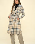 Coalition LA Double-Breasted Plaid Coat with Belt