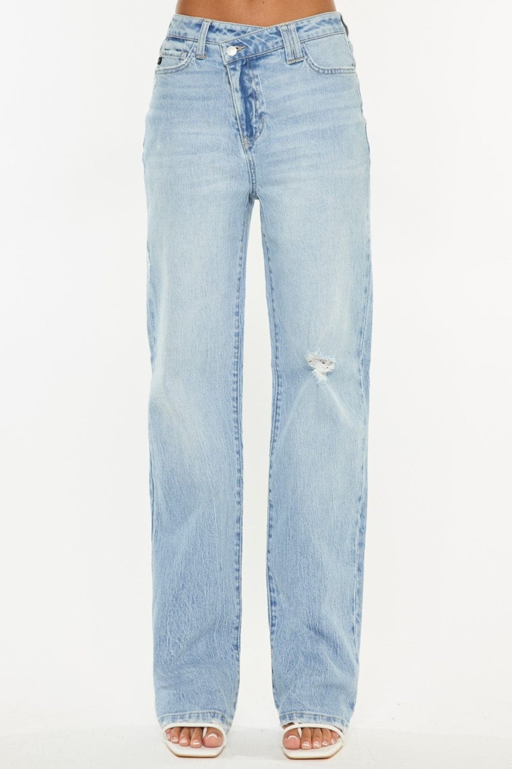 Light Gray Kancan Distressed High Waist Straight Jeans