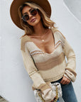 Angel Wings Color Block V-Neck Dropped Shoulder Sweater