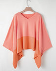 Contrast V-Neck Batwing Sleeve Blouse