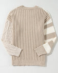 Cable-Knit Color Block Round Neck Sweater