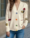 Contrast Button V-Neck Long Sleeve Cardigan