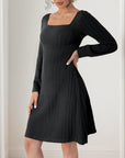 Perfee Butterfly Square Neck Long Sleeve Dress