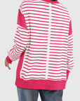 Slit Exposed Seam Striped Long Sleeve Sweatshirt