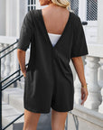 Gray Backless Round Neck Half Sleeve Romper