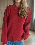 Solid Color Round Neck Long Sleeve Sweater