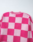 Checkered V-Neck Long Sleeve Cardigan