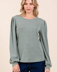 Mittoshop Round Neck Long Sleeve Rib Knit Top