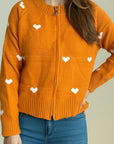 Heart Round Neck Zip Up Cardigan