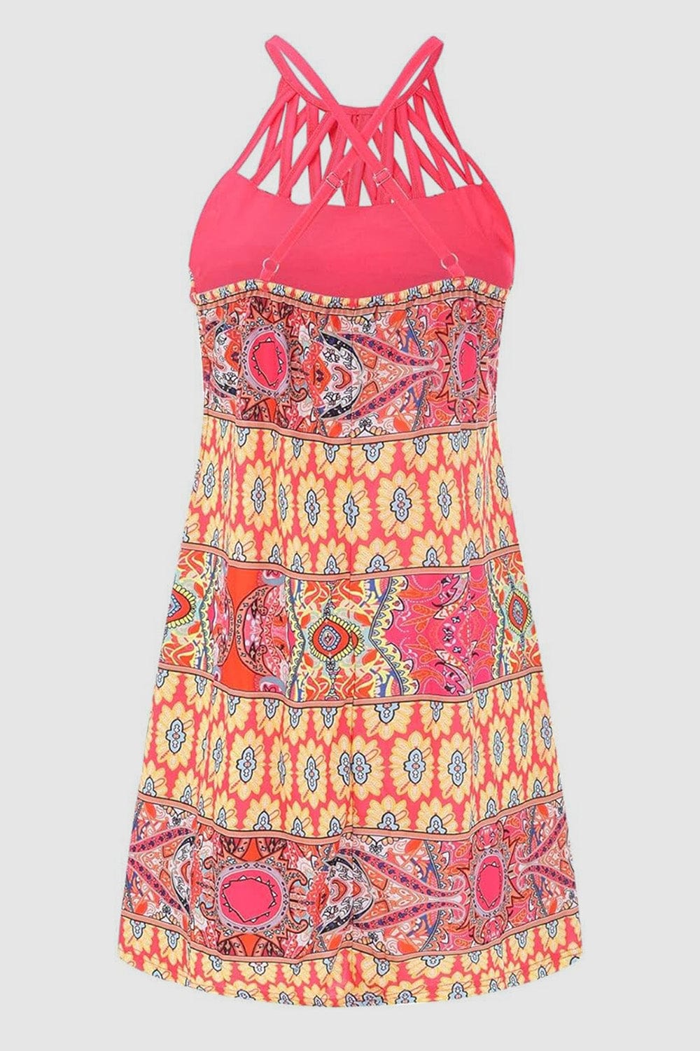 Light Gray Printed Grecian Neck Mini Dress