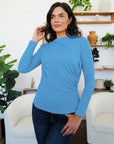 Light Gray Ruched Mock Neck Long Sleeve T-Shirt