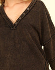 VERY J Washed V-Neck Exposed Seam Knit Top