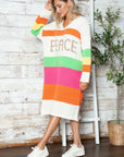 Color Block V-Neck Long Sleeve Sweater Dress