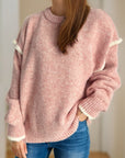 Contrast Trim Round Neck Dropped Shoulder Sweater