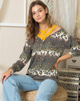 Gray Celeste Full Size Leopard Long Sleeve T-Shirt with Braided Strap