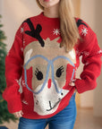 Reindeer Round Neck Dropped Shoulder Sweater