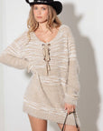 Thinkable Mixed-Stitch Front Tie Sweater Dress