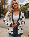 Heart Button Up Dropped Shoulder Long Sleeve Cardigan