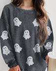 Glitter Ghost Round Neck Long Sleeve Sweatshirt