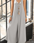 Gray Pocketed Scoop Neck Wide Leg Jumpsuit