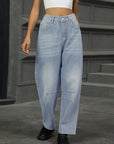 Half Elastic Waist Straight Leg Jeans