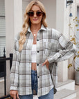 Mandy Pocketed Plaid Collared Neck Long Sleeve Shirt