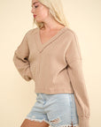 VERY J Exposed Seam V-Neck Ribbed Knit Top