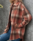 Dim Gray Plaid Button Up Long Sleeve Jacket