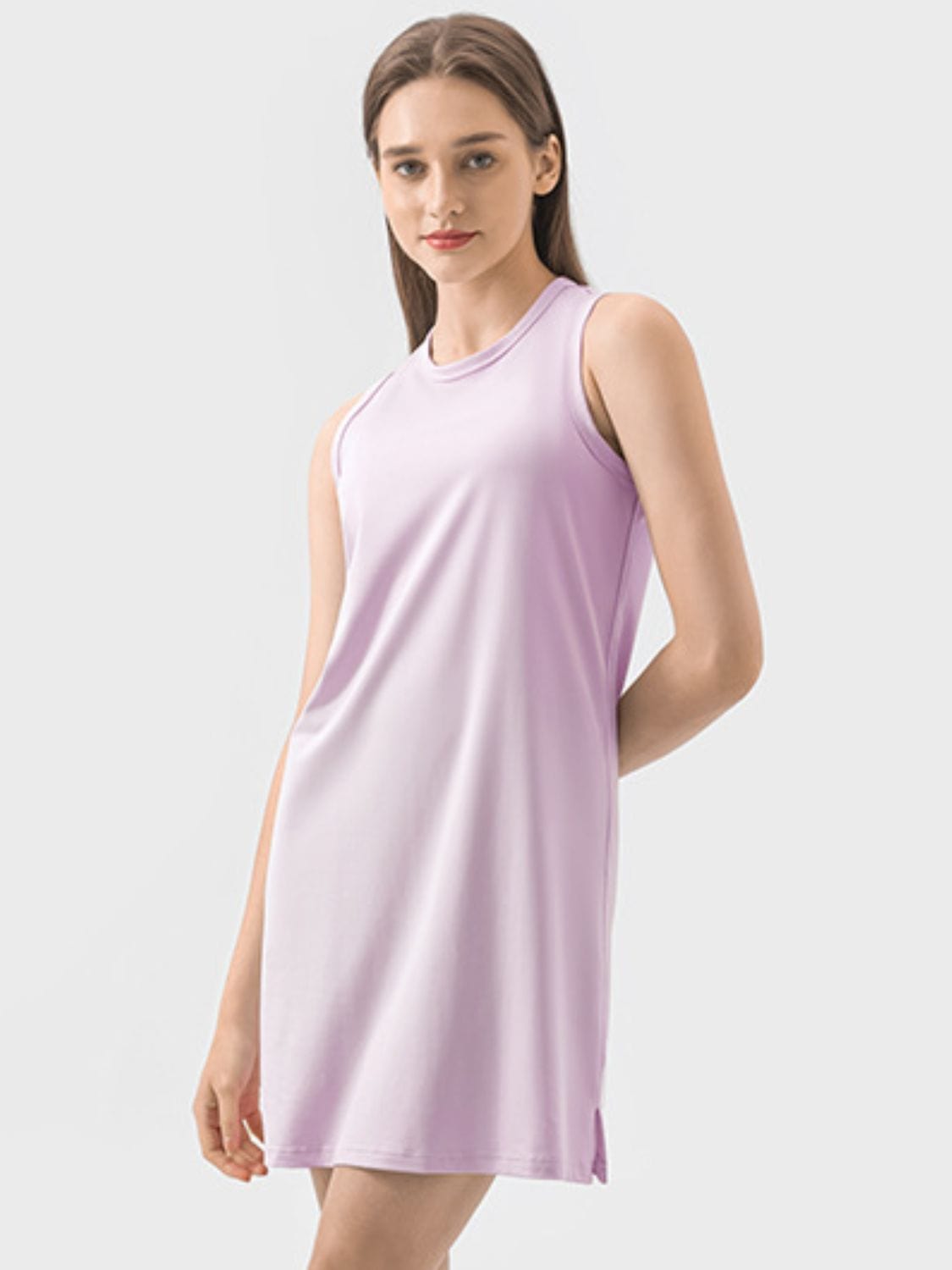 Lavender Round Neck Sleeveless Active Dress