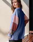 Double Take Full Size Color Block Round Neck Long Sleeve T-Shirt