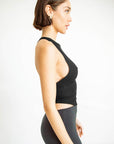 Dark Slate Gray Halter Neck Ribbed Cropped Top