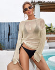 Light Gray Slit Boat Neck Dropped Shoulder Cover-Up